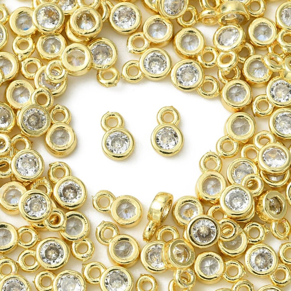 9188 100pcs Cubic Zirconia Round Crystal Bead Charms 18k Real Gold Plated